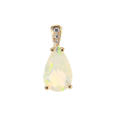 Pendentif Or Jaune 750 Opale Poire 12x8mm et diamants
