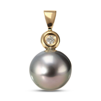 Pendentif Or Jaune 750 Perle de culture de Tahiti 13mm AA et Diamant