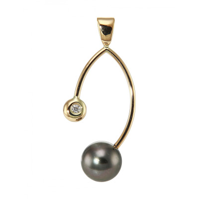 Pendentif Or Jaune 750 Perle de culture de Tahiti et Diamant