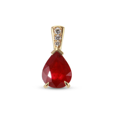 Pendentif Or Jaune 750 Rubis AAA poire 10x7mm et diamants