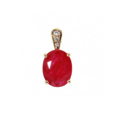 Pendentif Or Jaune 750 Rubis Ovale 10x8mm et diamants