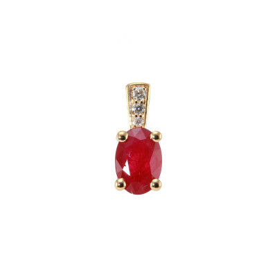 Pendentif Or Jaune 750 Rubis ovale 7x5mm et diamants