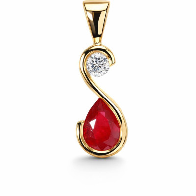 Pendentif Or Jaune 750 Rubis poire AAA et Diamant