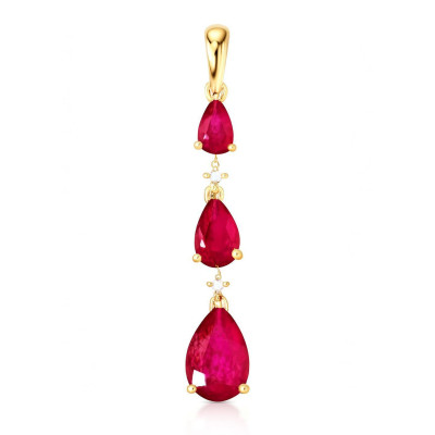 Pendentif Or Jaune 750  Rubis Poire et Diamant