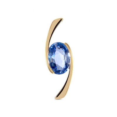 Pendentif Or Jaune 750 Saphir de Ceylan Ovale 8x6mm
