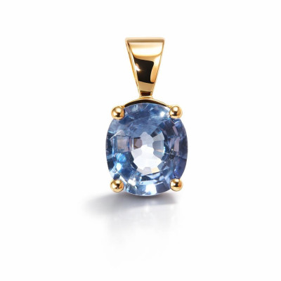 Pendentif Or Jaune 750 Saphir de Ceylan Ovale 8x7mm