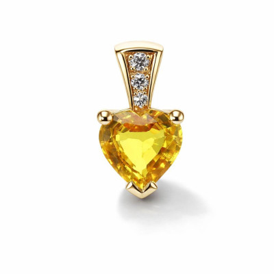 Pendentif Or Jaune 750 Saphir Jaune traité Coeur et diamants