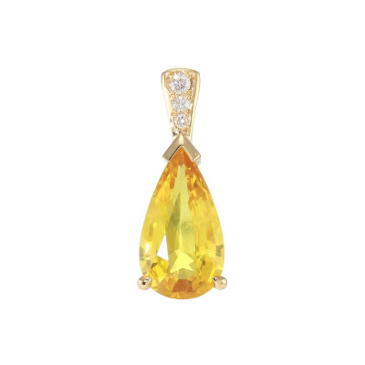Pendentif Or Jaune 750 Saphir Jaune traité poire et diamants