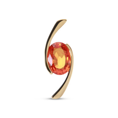 Pendentif Or Jaune 750 Saphir Orange AAA traité Ovale 8x6mm