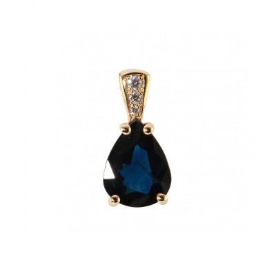 Pendentif Or Jaune 750 Saphir Poire 9x7mm et Diamant