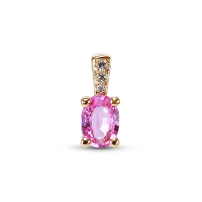 Pendentif Or Jaune 750 Saphir Rose Ovale 7x5mm et diamants