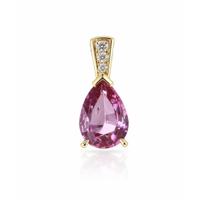 Pendentif Or Jaune 750 Saphir rose poire et de diamants