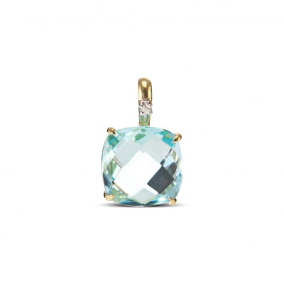 Pendentif Or  Jaune 750 Topaze bleue traitée Coussin 8mm