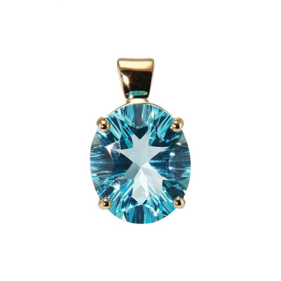 Pendentif Or Jaune 750 Topaze Bleue traitée Ovale 12x10mm