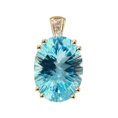 Pendentif Or Jaune 750 Topaze Bleue traitée ovale 16x12mm et diamants