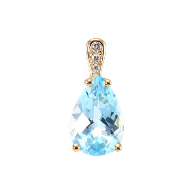 Pendentif Or Jaune 750 Topaze Bleue traitée Poire 12x8mm et Diamant