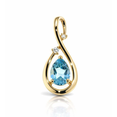 Pendentif Or Jaune 750 Topaze Bleue Traitée Poire 7x5 et Diamant