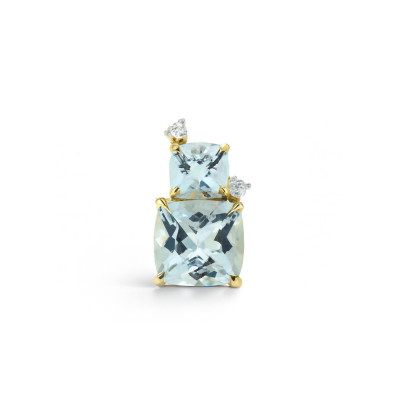 Pendentif Or Jaune 750  Topazes bleues traitées Coussin et Diamants 