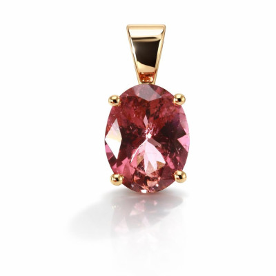 Pendentif Or Jaune 750 Tourmaline Rose Ovale 10x8mm