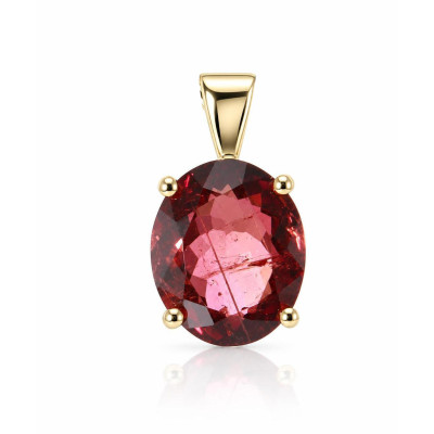 Pendentif Or Jaune 750 Tourmaline Rose Ovale 11.6x9.8mm