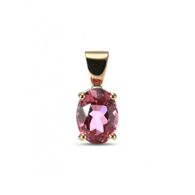 Pendentif Or Jaune 750 Tourmaline Rose Ovale 8x6mm