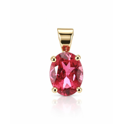 Pendentif Or Jaune 750 Tourmaline Rose Ovale 9x7mm