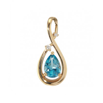 Pendentif Or Jaune 750Topaze Bleue Traitée Poire 7x5 et Diamant
