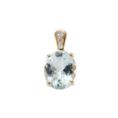 Pendentif Or Jaune Aigue Marine Ovale 10x8mm et Diamant
