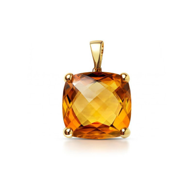 Pendentif Or Jaune Citrine Coussin 12mm