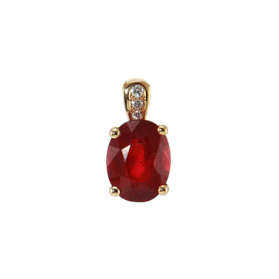 Pendentif Or jaune Rubis ovale traité 9x7mm et diamants