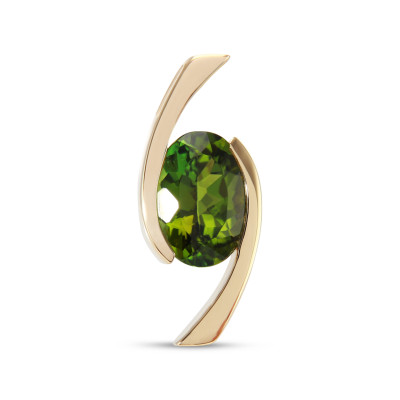 Pendentif Or Jaune Tourmaline Verte Ovale de 10x7mm