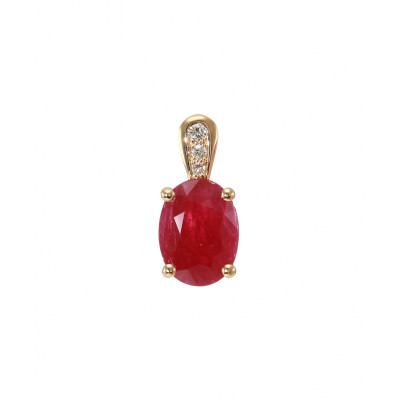 Pendentif Or Rubis Ovale de 8x6mm et de Diamant