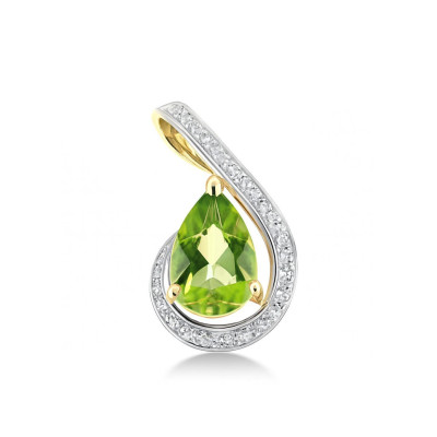 Pendentif Péridot Poire 6x4mm et Diamant Or Jaune 375