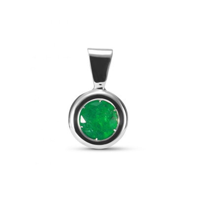 Pendentif Pneu Or Blanc 750 Emeraude Ronde