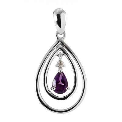 Pendentif Poire Or Blanc 375 Améthyste et Diamant