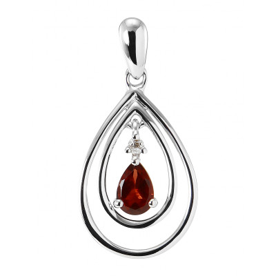 Pendentif Poire Or blanc 375 Grenat et Diamant