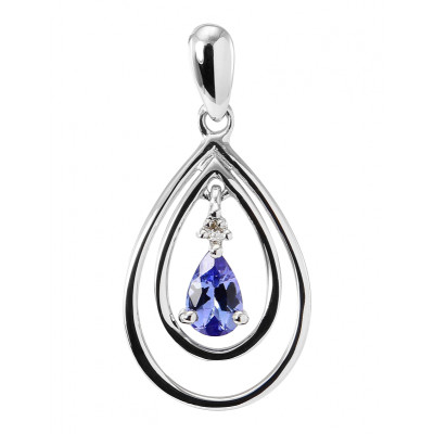 Pendentif Poire Or blanc 375 Tanzanite et Diamant