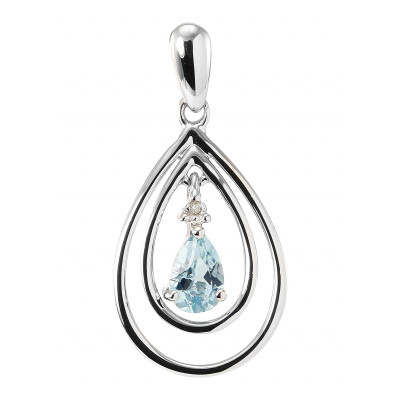 Pendentif Poire Or Blanc 375 Topaze bleue traitée et Diamant
