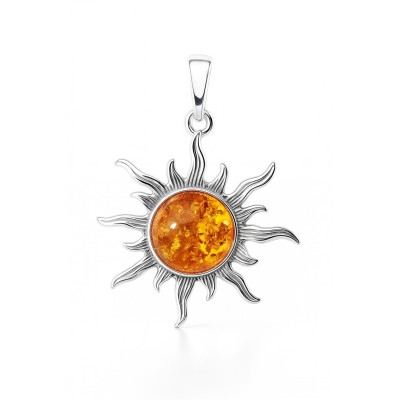 Pendentif Soleil Argent  Ambre  