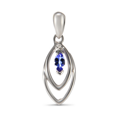 Pendentif Tanzanite  Marquise 4x2mm et  Diamant Or Blanc 375 