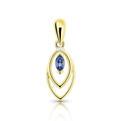 Pendentif Tanzanite  Marquise 4x2mm et  Diamant Or Jaune 375 