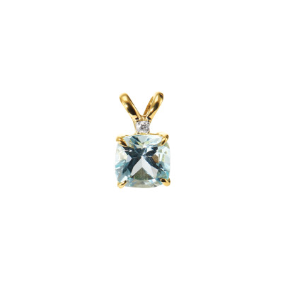 Pendentif Topaze bleue traitée Coussin 5mm et Diamant Or Jaune 750