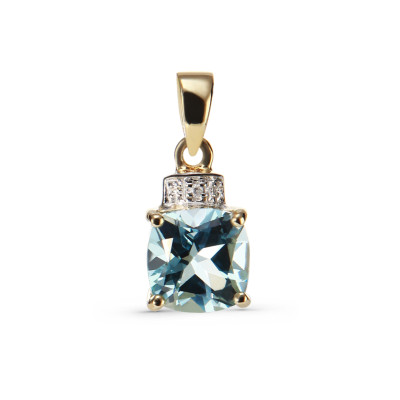 Pendentif Topaze bleue traitée Coussin 7mm et Diamant Or Jaune 375
