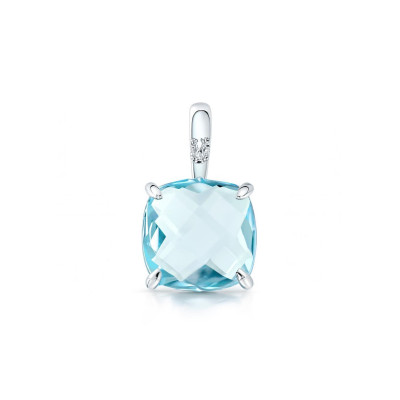 Pendentif Topaze bleue traitée Coussin 8mm Or Blanc 750