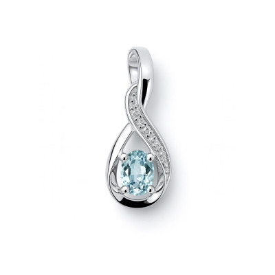 Pendentif Topaze bleue traitée Ovale 5x3mm et Diamant Or Blanc 375 