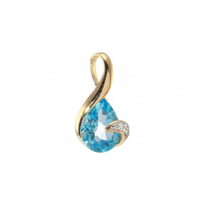 Pendentif Topaze  Bleue Traitée  Poire 8x6mm Or Jaune