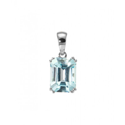 Pendentif Topaze Bleue Traitée Rectangulaire Or Blanc 