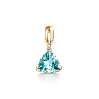 Pendentif Topaze bleue traitée Triangulaire 6x6mm et Diamant Or Jaune 375 