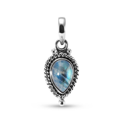 Pendentif Vintage Argent 925 Labradorite Poire 9x6mm Cabochon