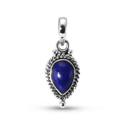 Pendentif Vintage Argent 925 Lapis Lazuli Poire 9x6mm Cabochon